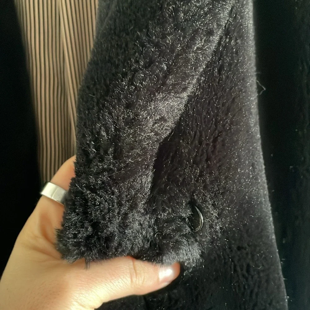 Nanushka Faux Fur Coat Longline Quiet Luxury Medium‎ Oversized Lined Black